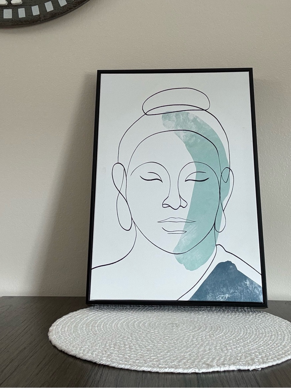 Minimal Buddha Line Art Print in Teal and Navy -